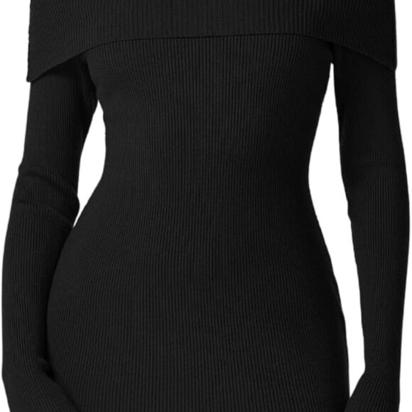 Women's Off Shoulder Ribbed Knit Sweater Dress Mini Long Sleeve Fall Trendy
